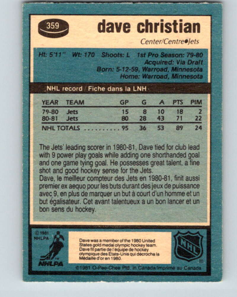 1981-82 O-Pee-Chee #359 Dave Christian  Winnipeg Jets  V32038