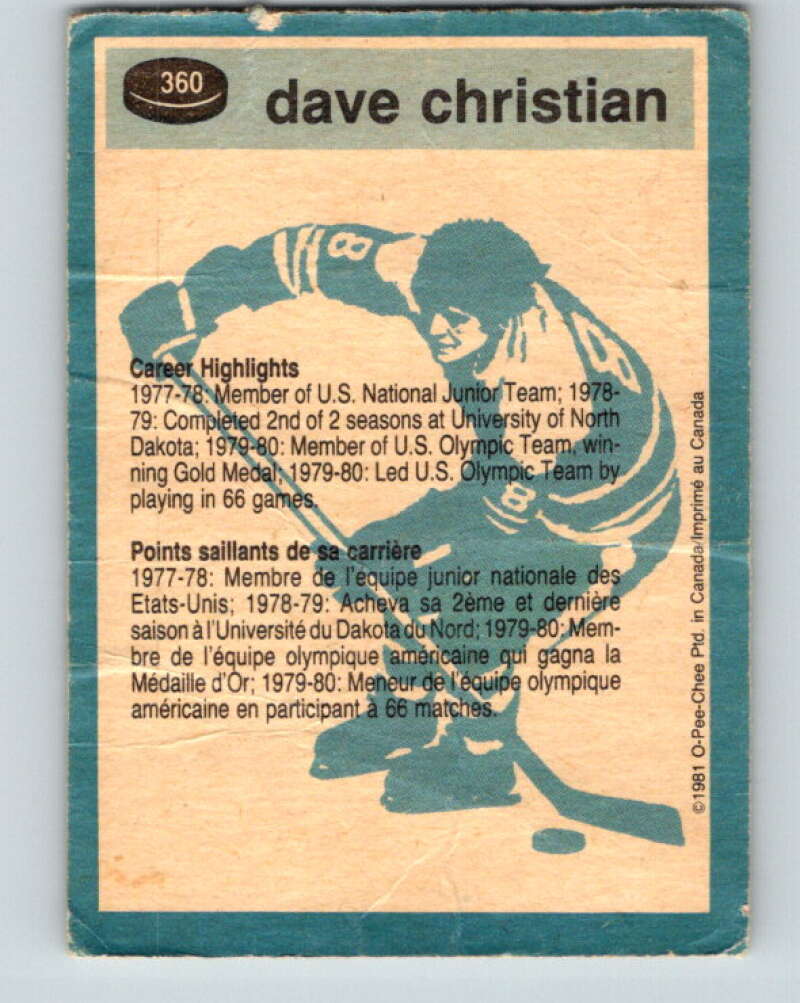 1981-82 O-Pee-Chee #360 Dave Christian  Winnipeg Jets  V32042