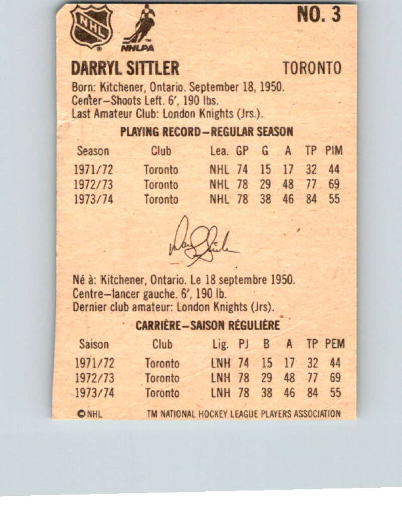 1974-75 Lipton Soup #3 Darryl Sittler  Toronto Maple Leafs  V32167