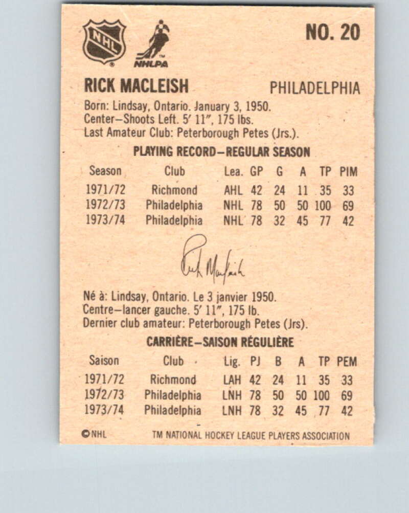 1974-75 Lipton Soup #20 Rick MacLeish  Philadelphia Flyers  V32212