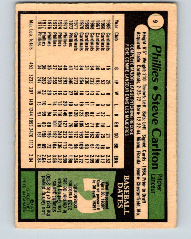 1979 O-Pee-Chee #9 Steve Carlton  Philadelphia Phillies  V32314