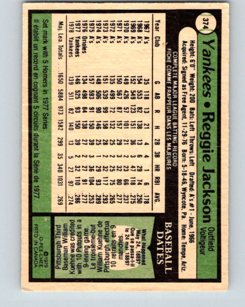 1979 O-Pee-Chee #374 Reggie Jackson DP  New York Yankees  V32333