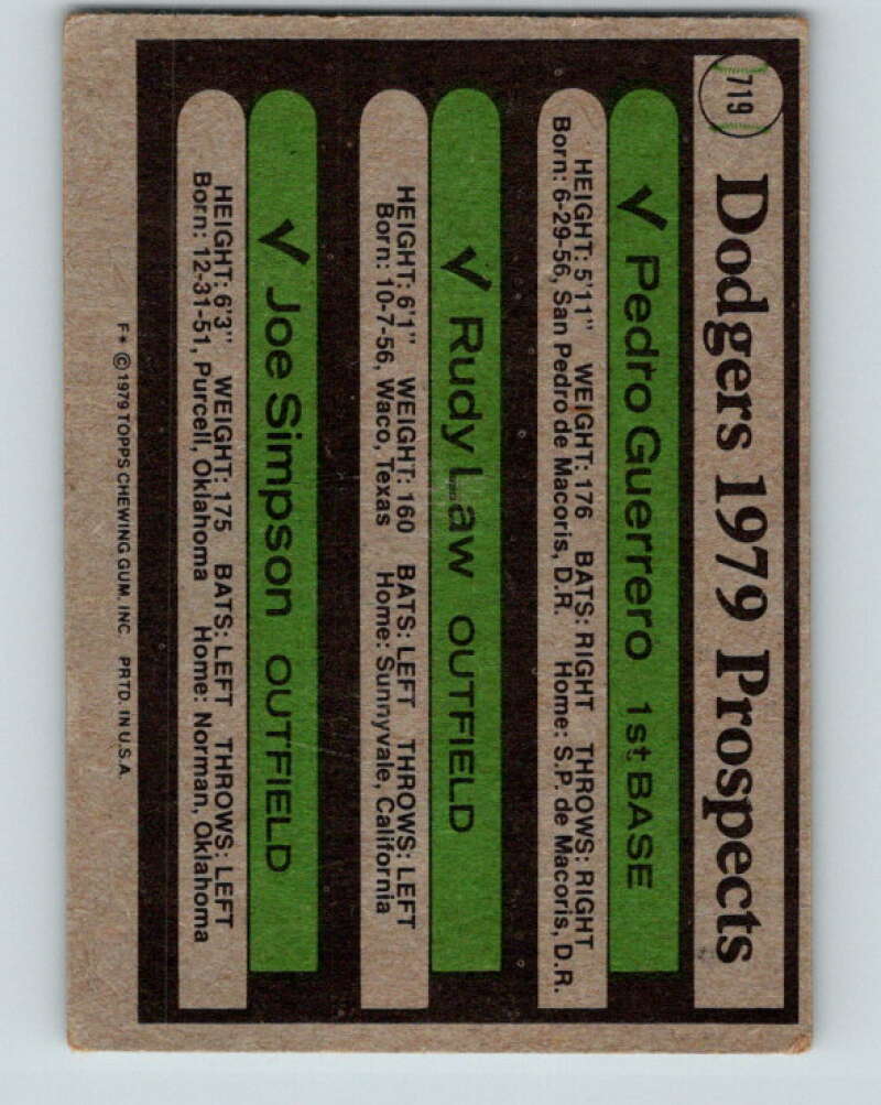 1979 Topps #719 Guerrero/Law/Simpson RC Rookie  V32336