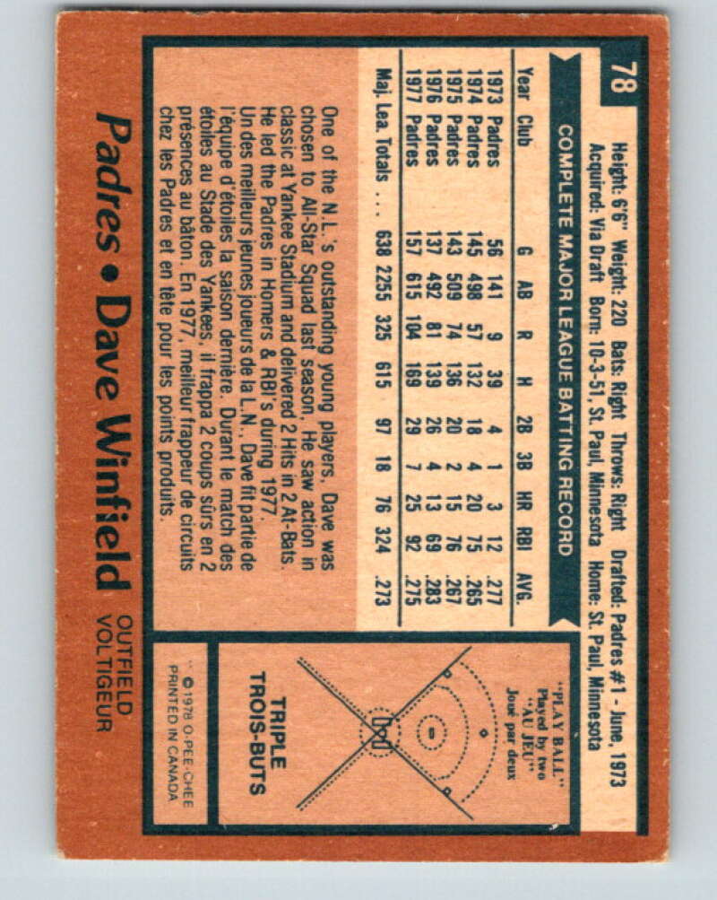 1978 O-Pee-Chee #78 Dave Winfield  San Diego Padres  V32347