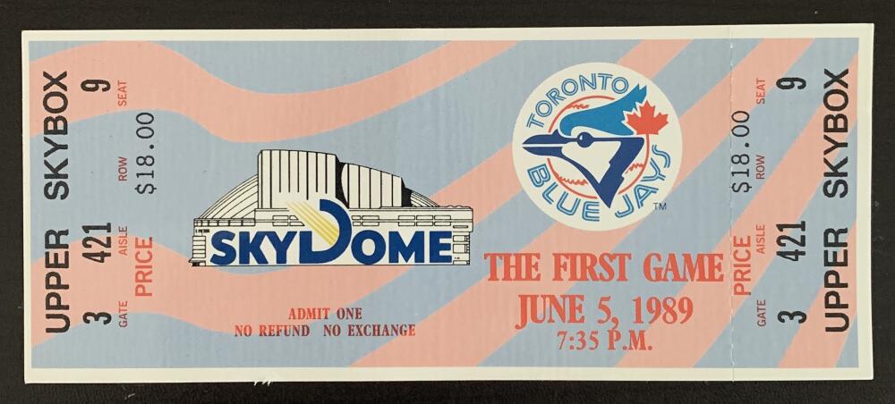 1989 Toronto Blue Jays First Game at Sky Dome Original Ticket
