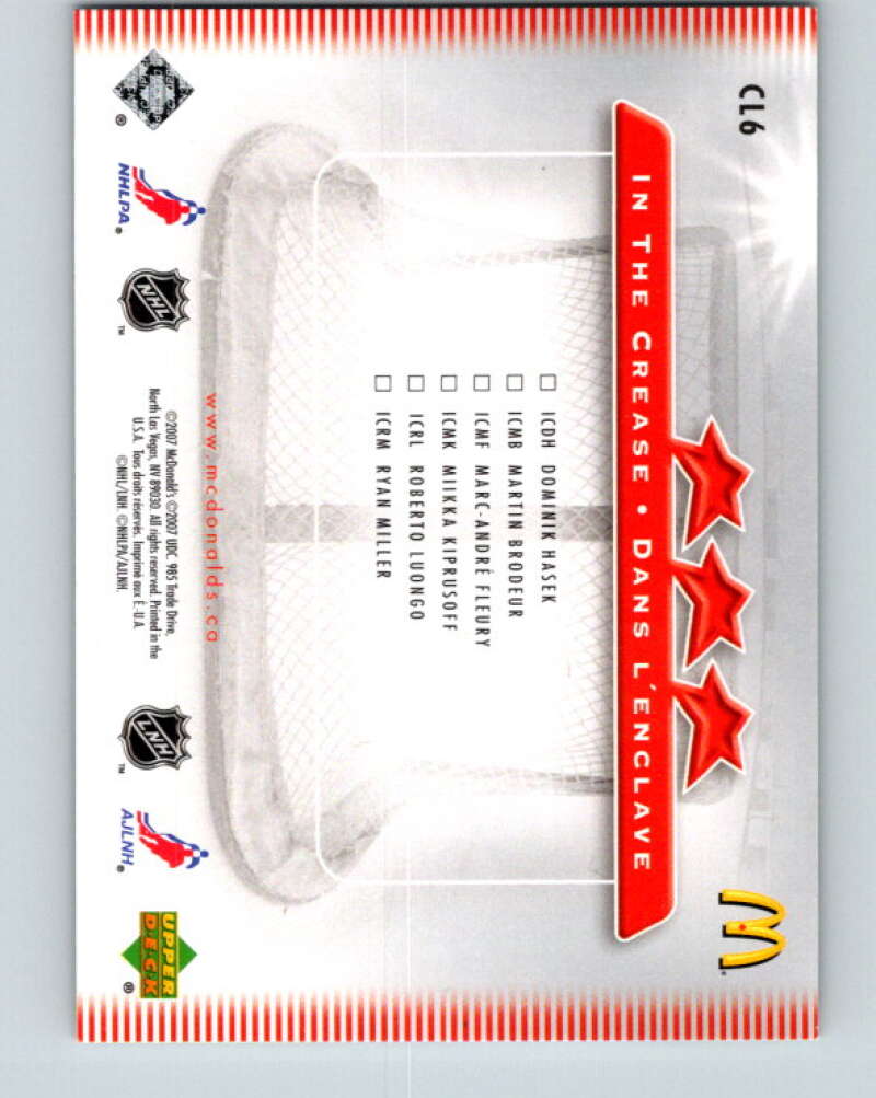 2007-08 Upper Deck McDonald's Checklists #CL6 Luongo/Sedin/Naslund