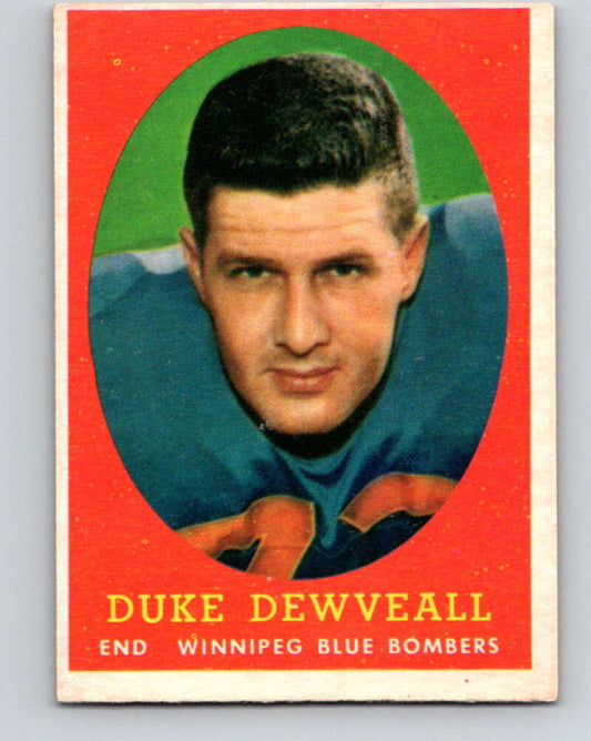 1958 Topps CFL Football #23 Duke Dewveall, Winipeg Blue Bombers  V32571