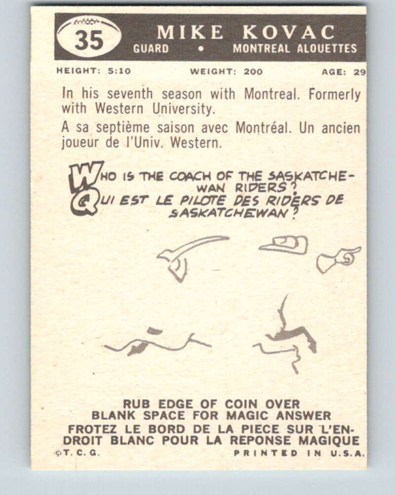 1959 Topps CFL Football #35 Bob Leary, Montreal Alouettes  V32622