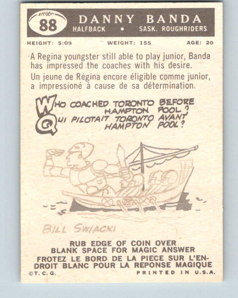 1959 Topps CFL Football #88 Dany Banda, Saskatchewan Roughriders  V32681
