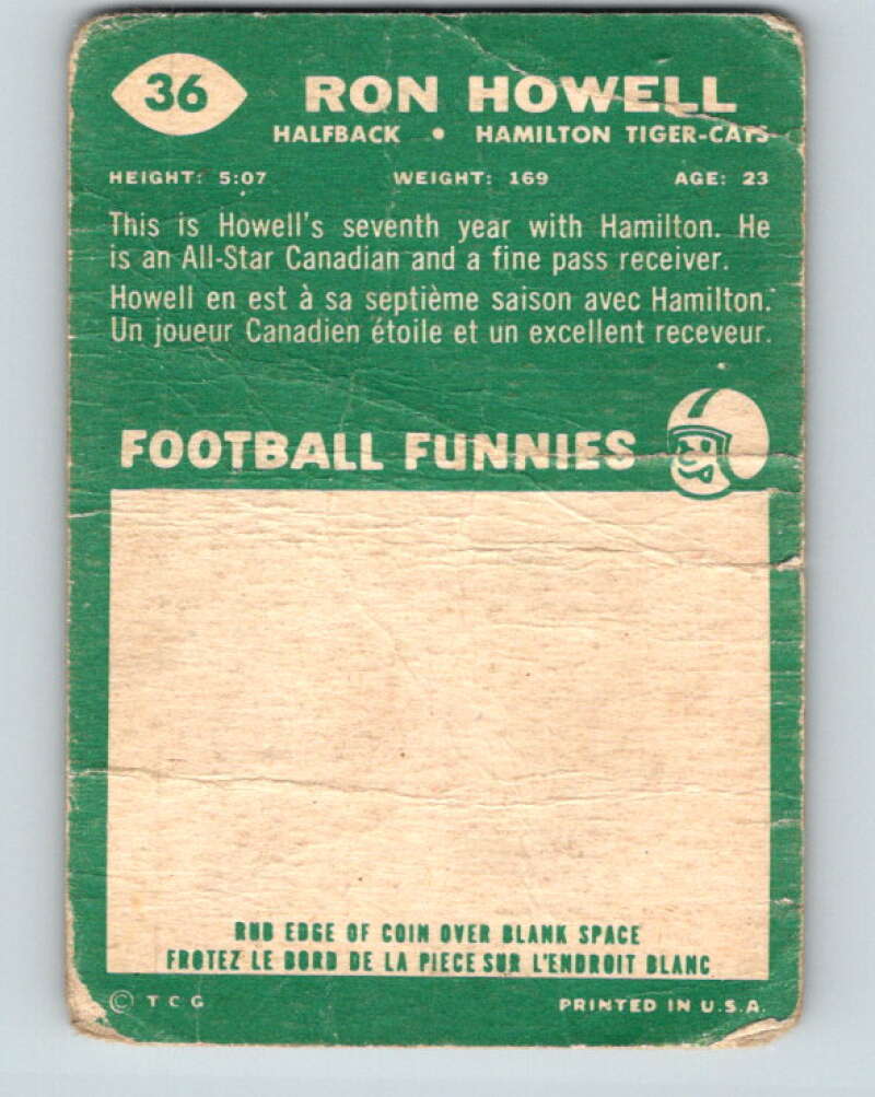 1960 Topps CFL Football #36 Ron Howell, Tiger-cats  V32688