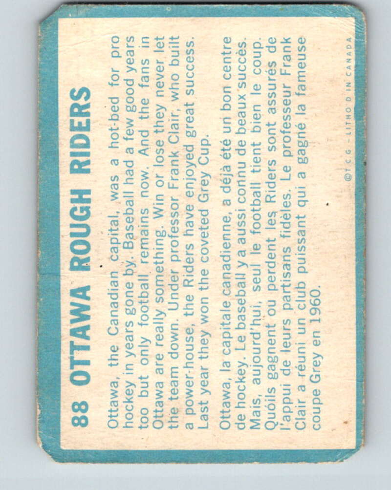 1961 Topps CFL Football #88 Ottawa Rough Riders - Team  V32716