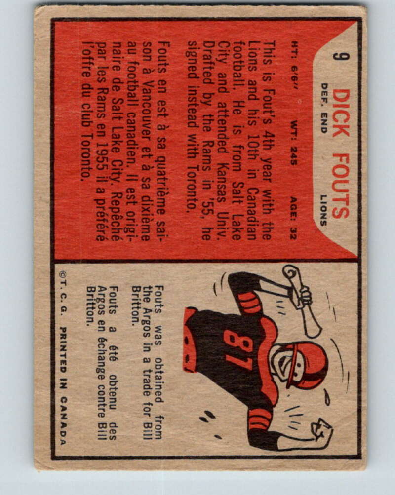 1965 Topps CFL Football #9 Dick Fouts, B.C.Lions  V32791