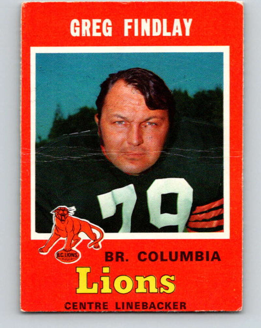 1971 O-Pee-Chee CFL Football #42 Greg Findlay, British Columbia Lions  V32990