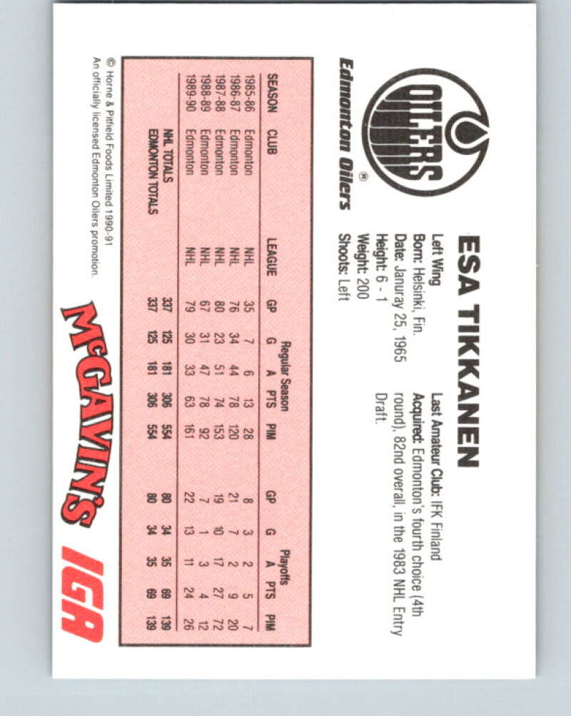 1990-91 IGA Edmonton Oilers #27 Esa Tikkanen  Edmonton Oilers  V33097