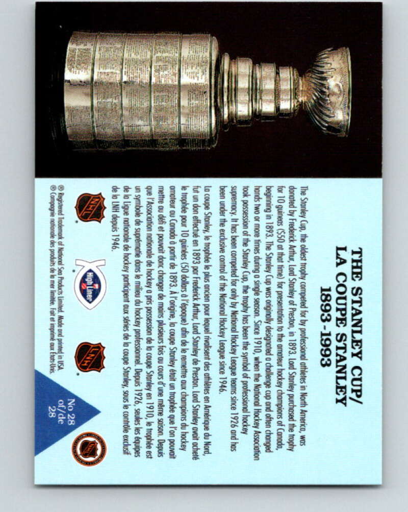 1992-93 High Liner Stanley Cup #28 Checklist   V33175