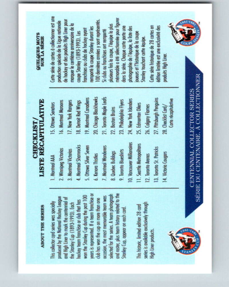 1992-93 High Liner Stanley Cup #28 Checklist   V33176