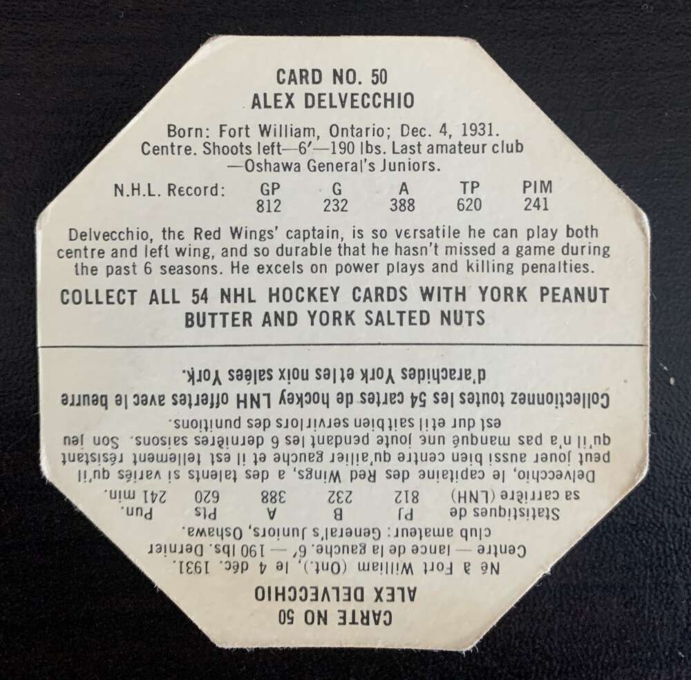 1963-64 York White Backs #50 Alex Delvecchio  Detroit Red Wings  V33238