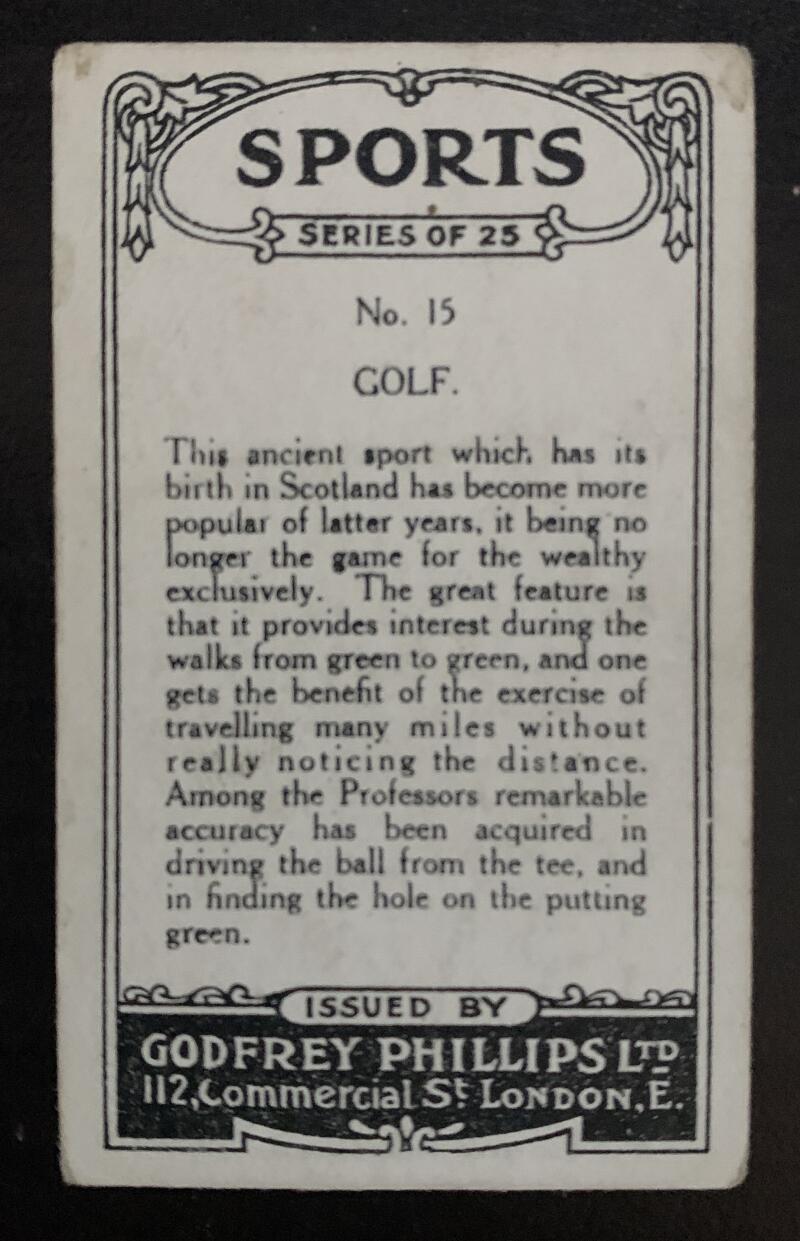 1923 Godfrey Phillips Tobacco Sports #15 "Golf" Vintage Golf Card V33242