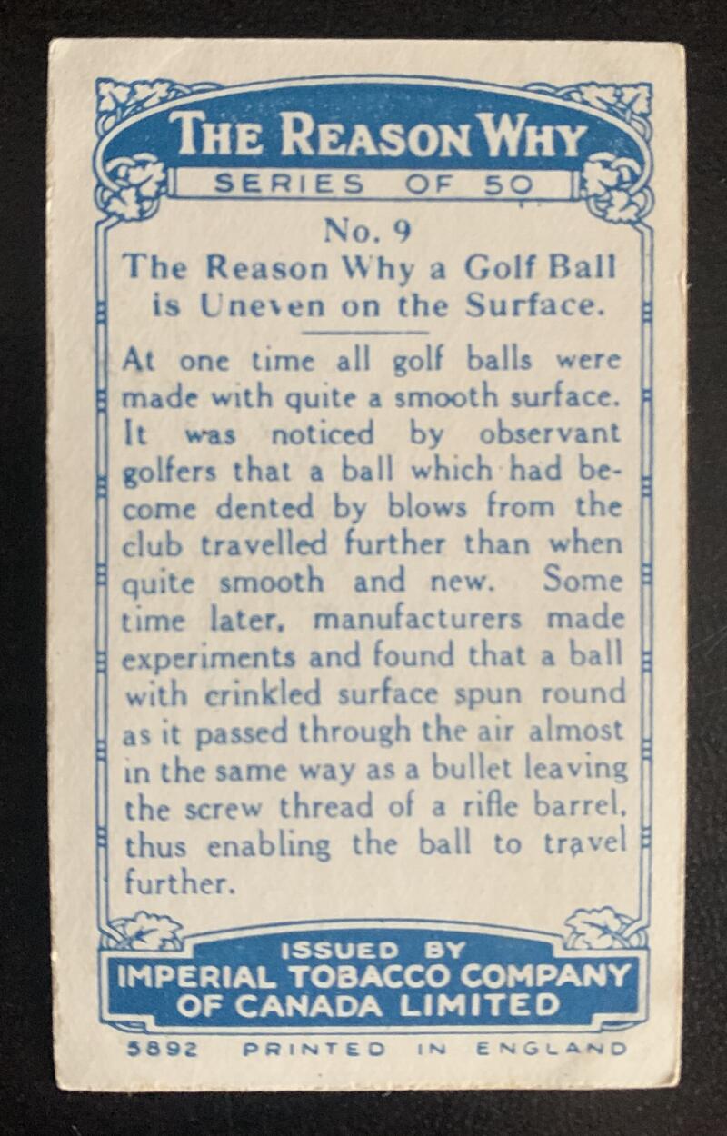 1923 Imperial Tobacco #9 "The Reason Why" Vintage Golf Card V33243