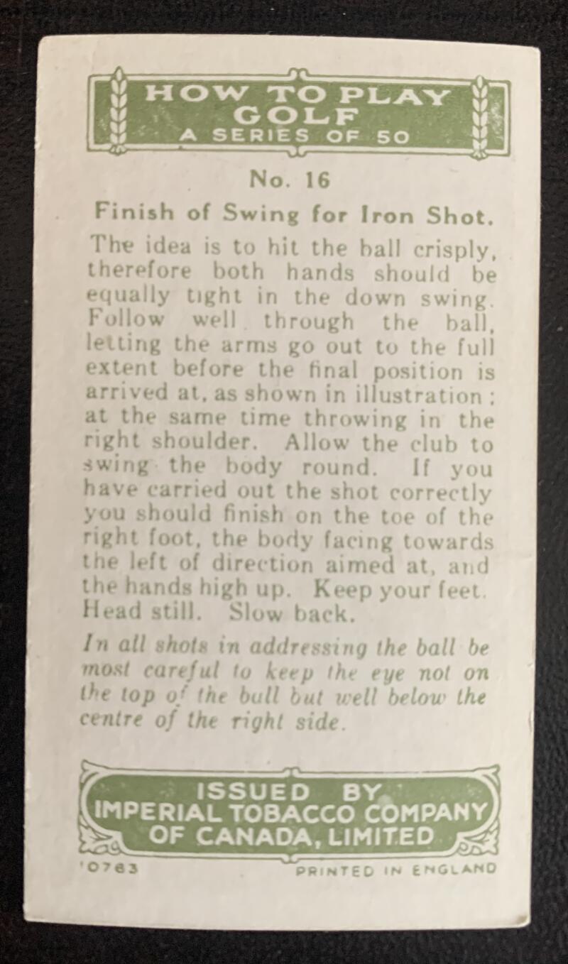 1925 Imperial Tobacco How to Play #16 Iron Shot Vintage Golf Card V33251
