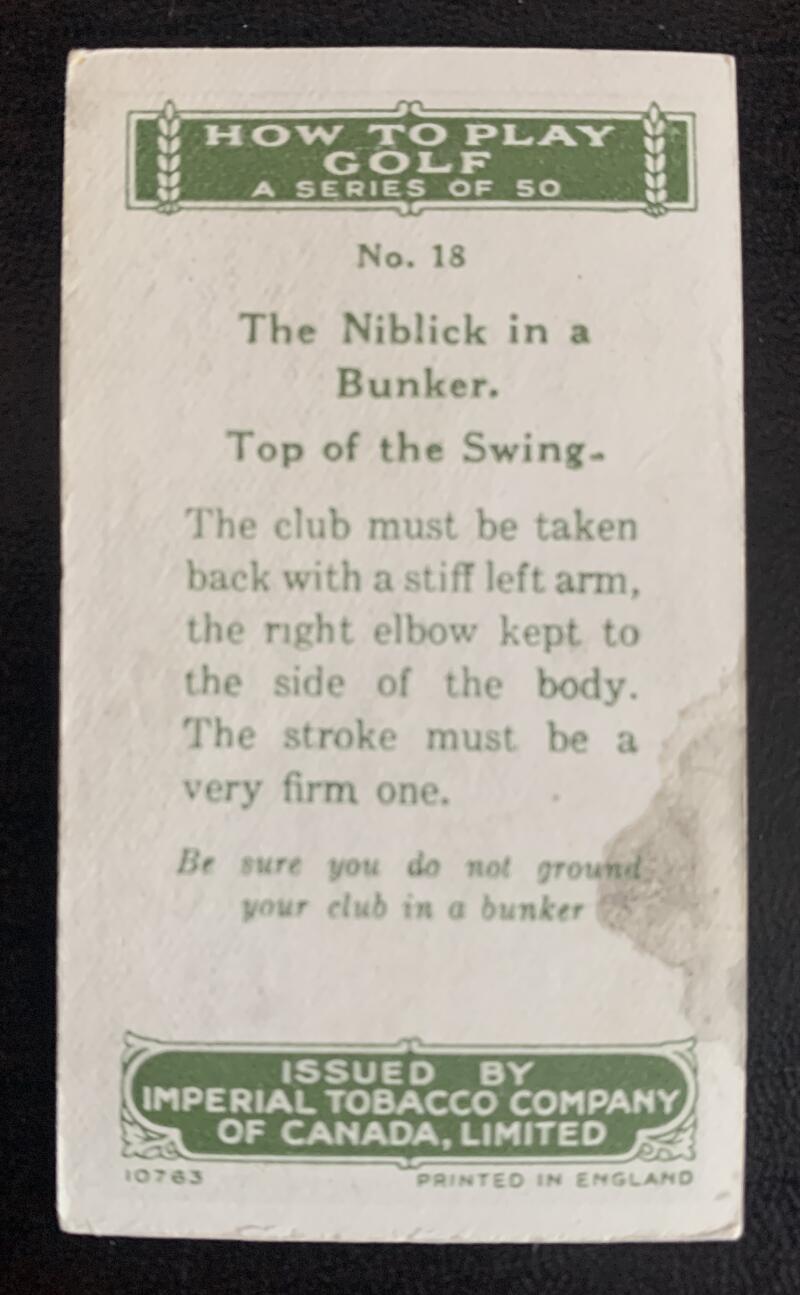 1925 Imperial Tobacco How to Play #18 Bunker Vintage Golf Card V33255
