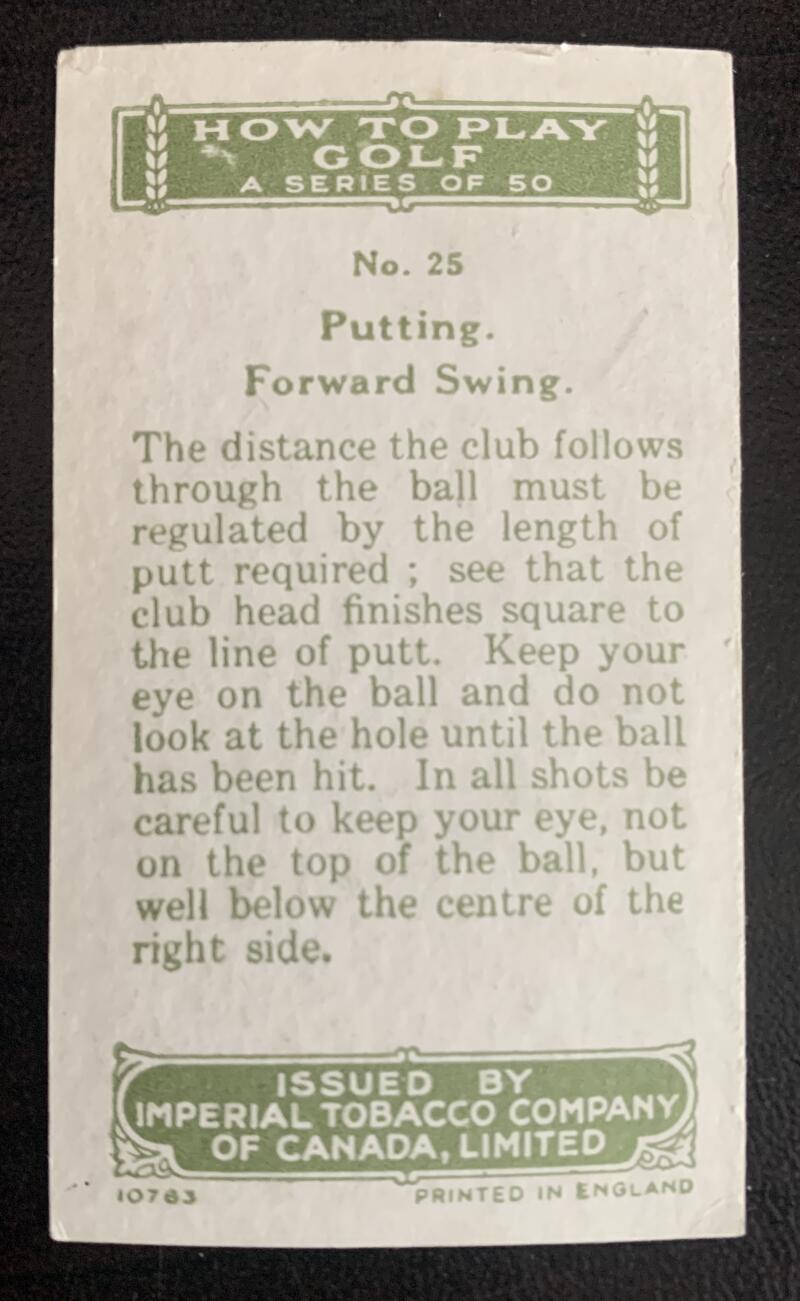 1925 Imperial Tobacco How to Play #25 Putting Vintage Golf Card V33256