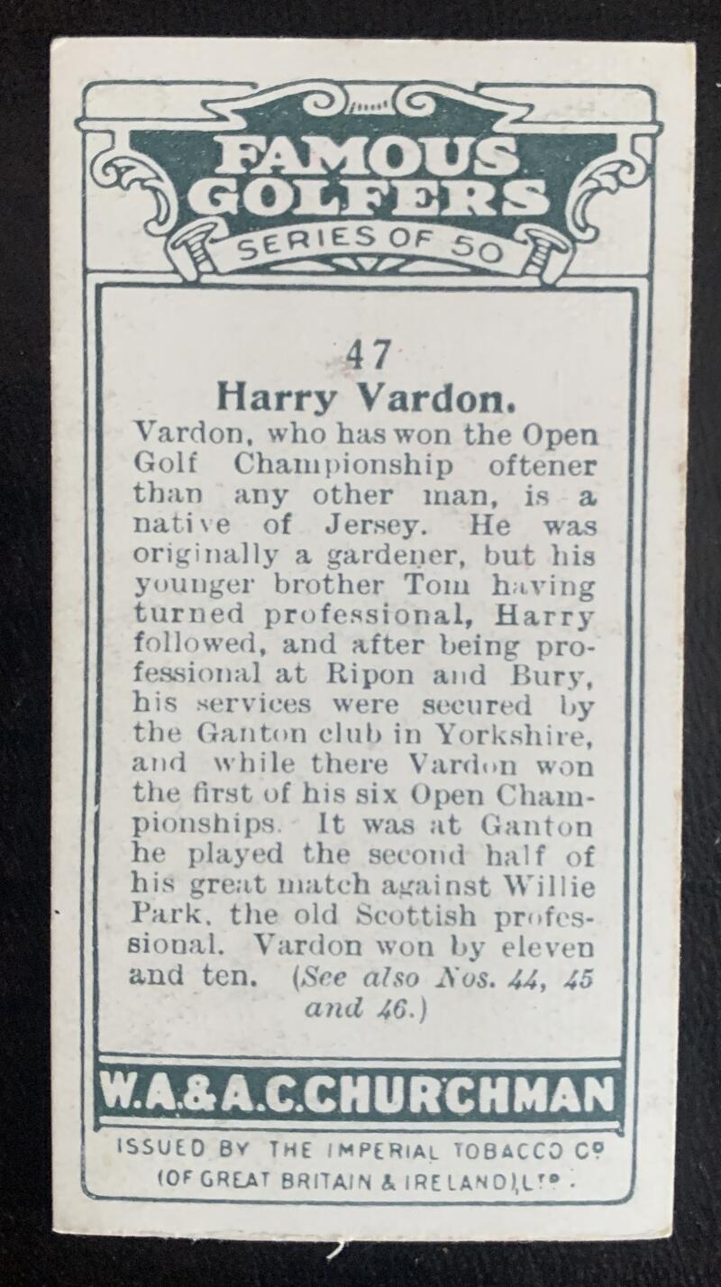 1927 Imperial Tobacco Famous Golfers #47 harry Vardon Vintage Golf Card V33257