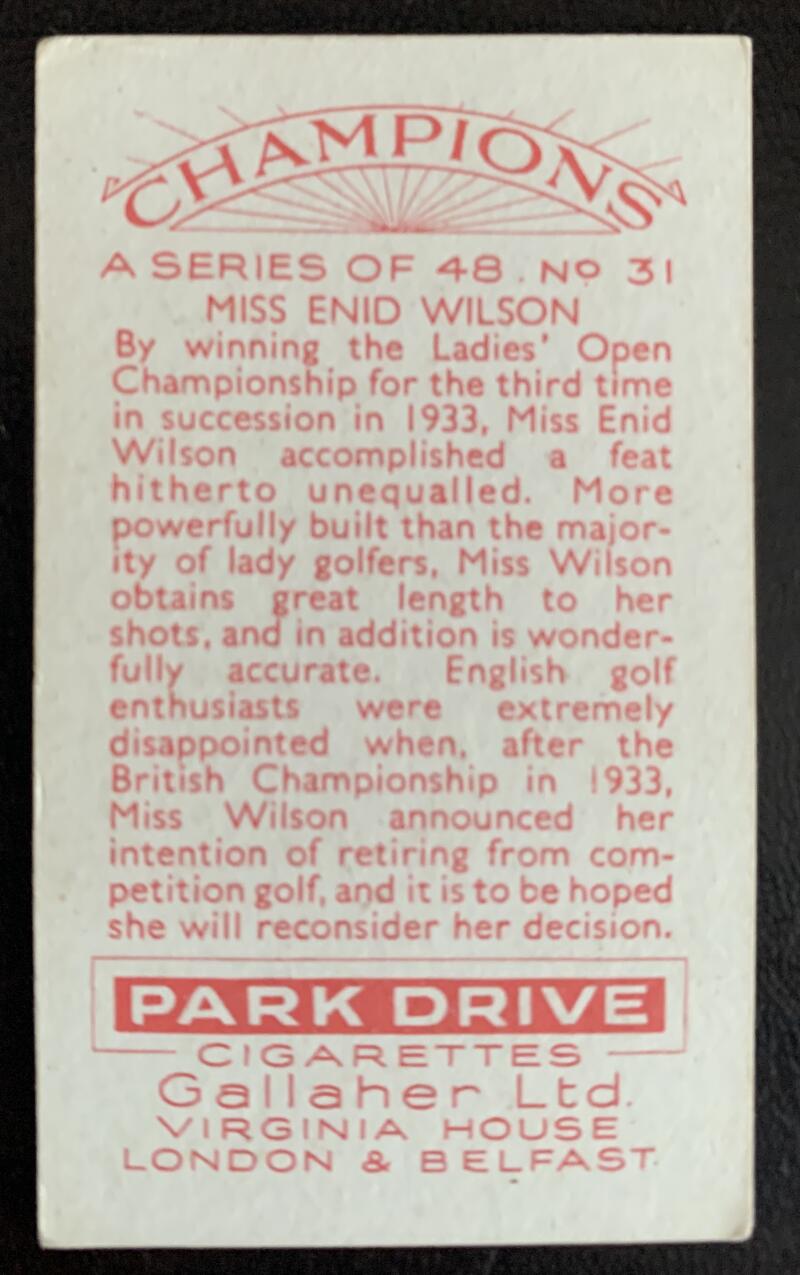 1934 Gallaher Ltd Cigarettes #31 Miss Enid Wilson Vintage Golf Card V33274