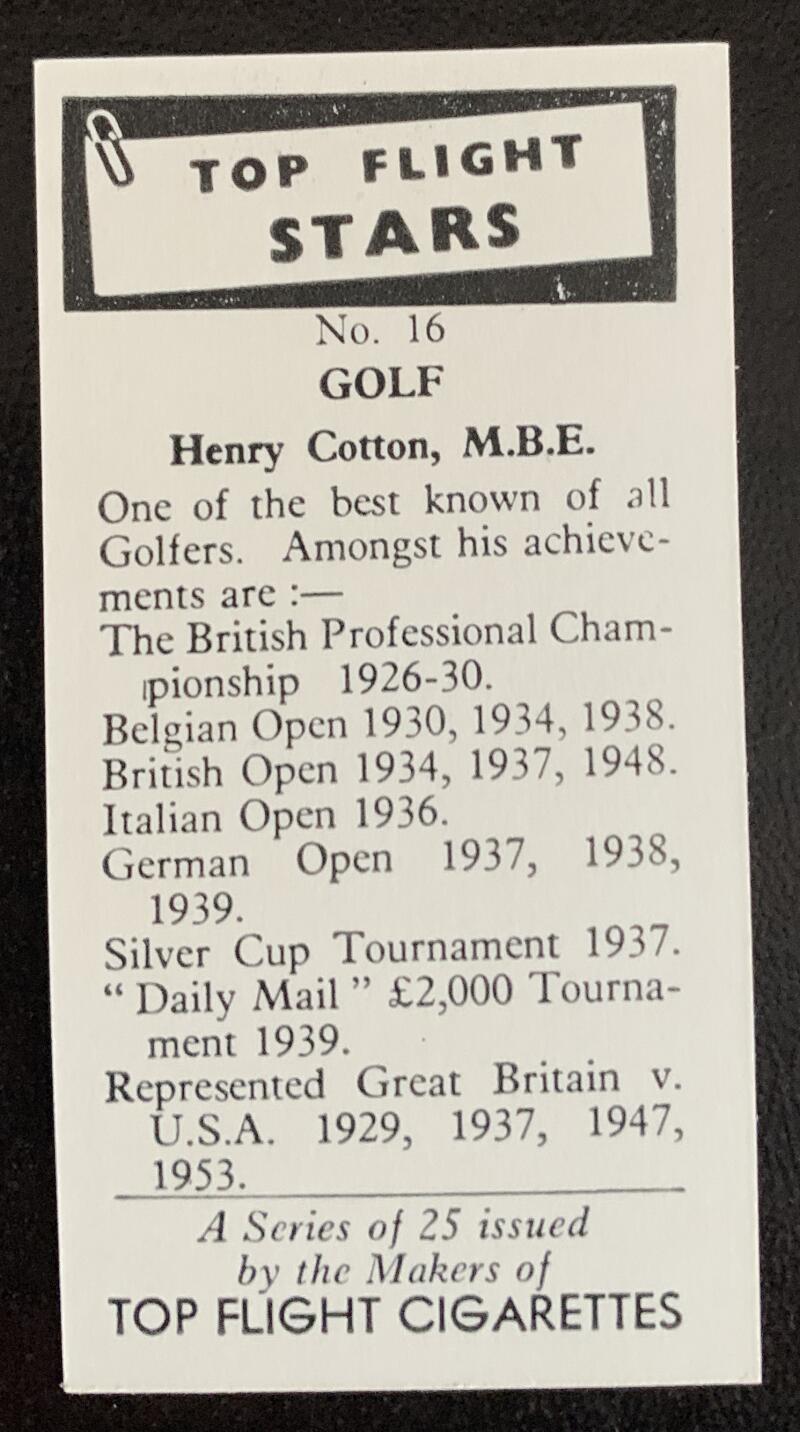 1959 Top Flight Cigarettes Stars #16 Henry Cotton Vintage Golf Card V33288