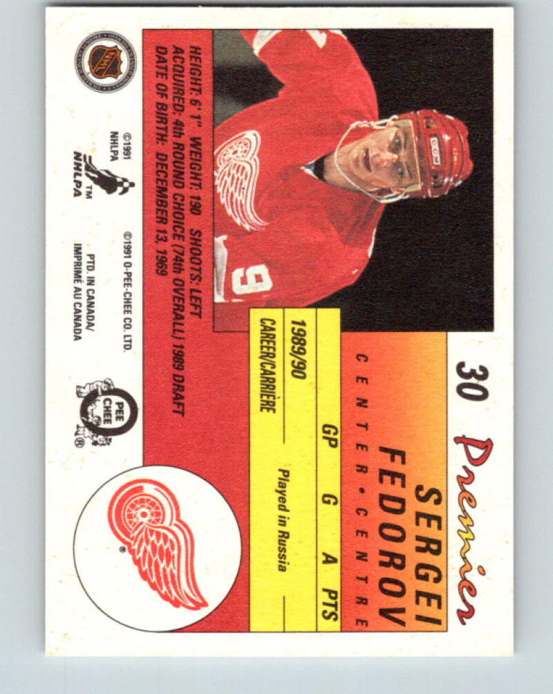 1990-91 OPC Premier #30 Sergei Fedorov RC Rookie Red Wings Mint V33292