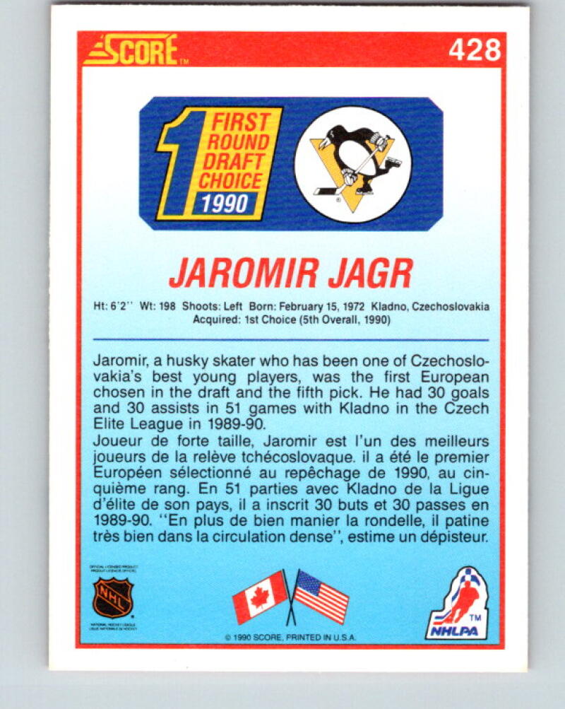 1990-91 Score Canadian #428 Jaromir Jagr RC Rookie Penguins V33298