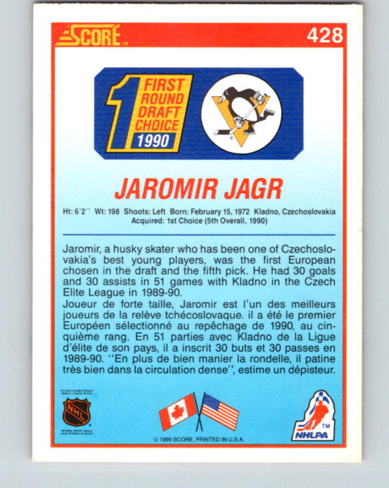 1990-91 Score Canadian #428 Jaromir Jagr RC Rookie Penguins V33299
