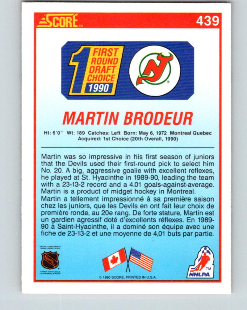 1990-91 Score Canadian #439 Martin Brodeur MINT RC Rookie New V33304