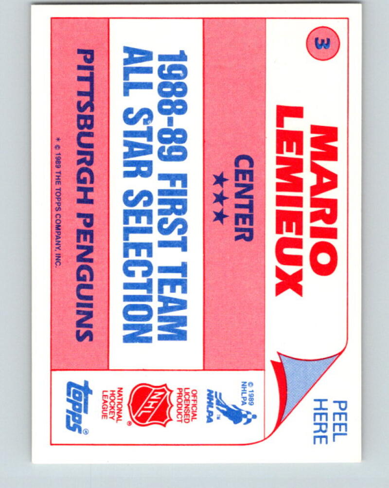 1989-90 Topps Stickers #3 Mario Lemieux Pittsburgh Penguins V33320