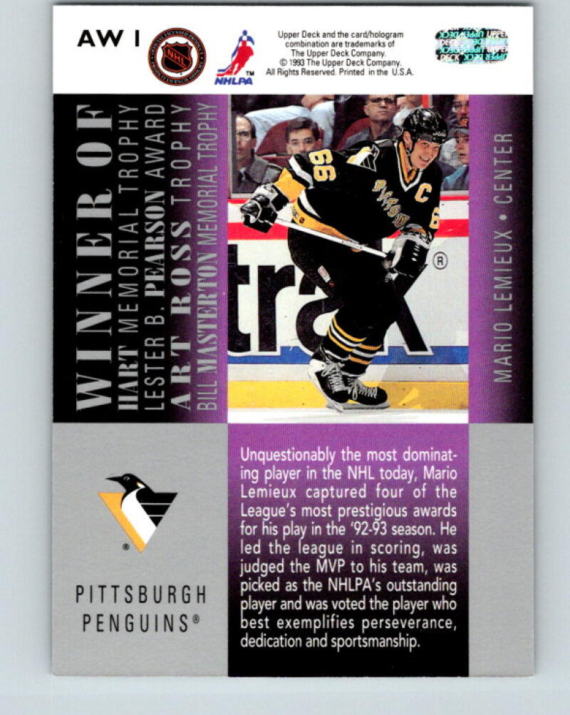 1993-94 Upper Deck Award Winners #AW1 Mario Lemieux Penguins V33327