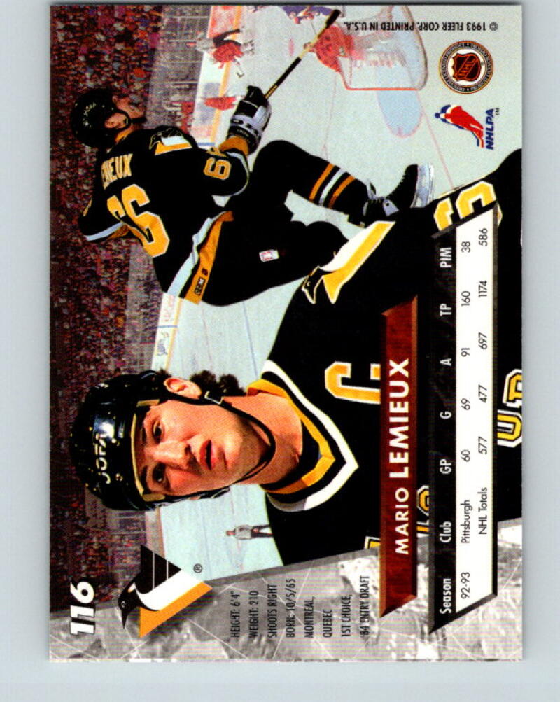 1993-94 Ultra #116 Mario Lemieux  Pittsburgh Penguins V33337