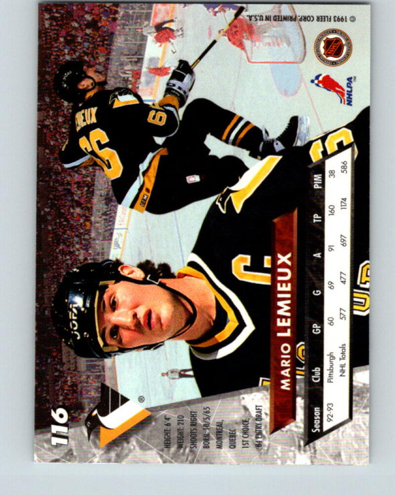 1993-94 Ultra #116 Mario Lemieux  Pittsburgh Penguins V33338