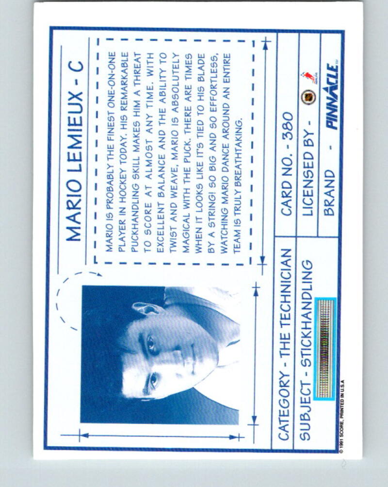 1991-92 Pinnacle #380 Mario Lemieux TECH Pittsburgh Penguins V33347