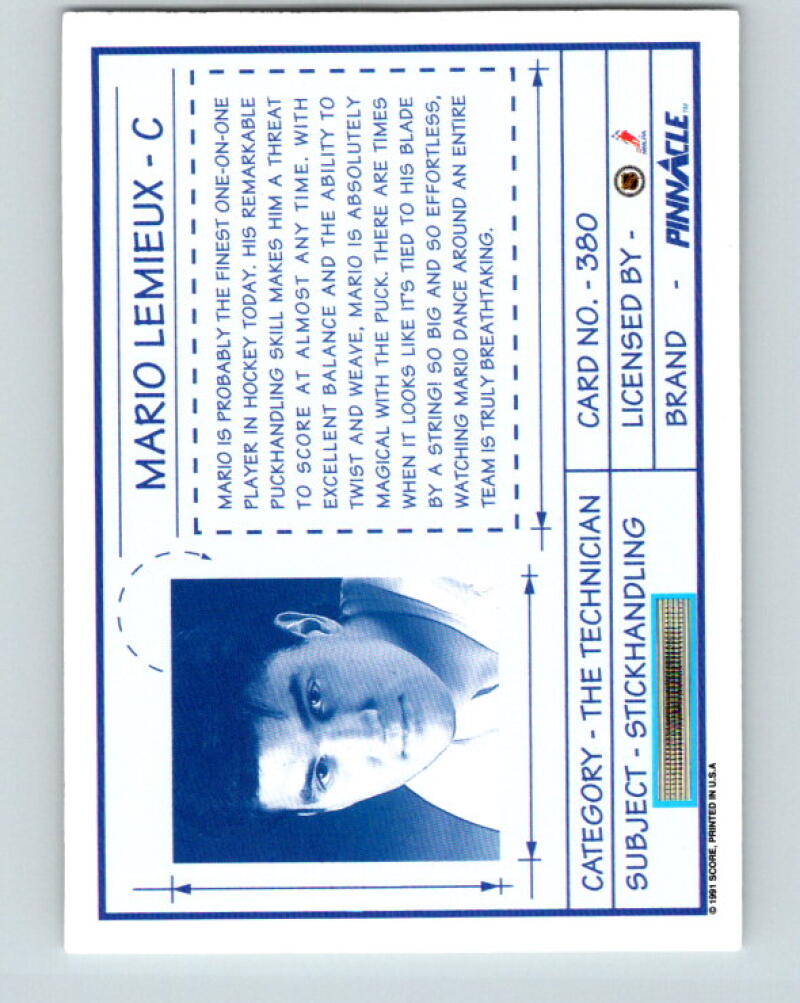 1991-92 Pinnacle #380 Mario Lemieux TECH Pittsburgh Penguins V33349