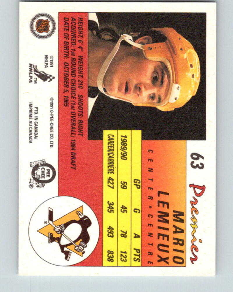 1990-91 OPC Premier #63 Mario Lemieux MINT Pittsburgh Penguins V33373