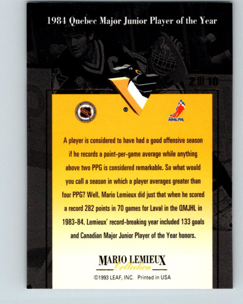 1993-94 Leaf Mario Lemieux #2 Mario Lemieux Pittsburgh Penguins V33396