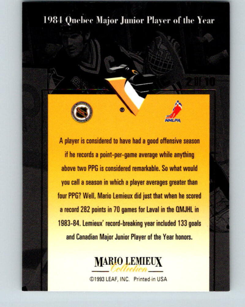 1993-94 Leaf Mario Lemieux #2 Mario Lemieux Pittsburgh Penguins V33397