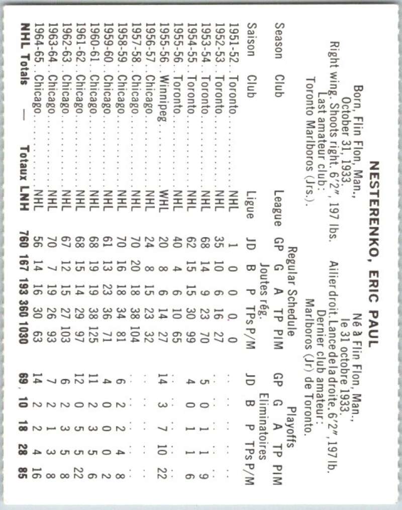 1965-66 Coca-Cola #30 Eric Nesterenko  Chicago Blackhawks  X0044