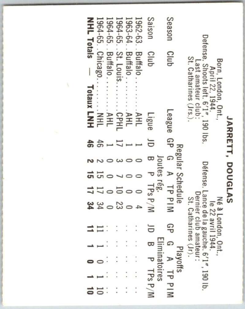 1965-66 Coca-Cola #34 Doug Jarrett  Chicago Blackhawks  X0052
