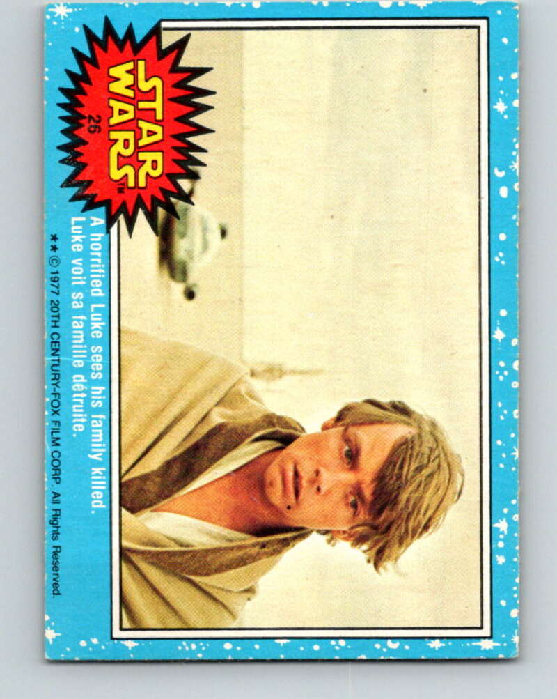 1977 OPC Star Wars #26 A horrified Luke sees his family killed   V33667