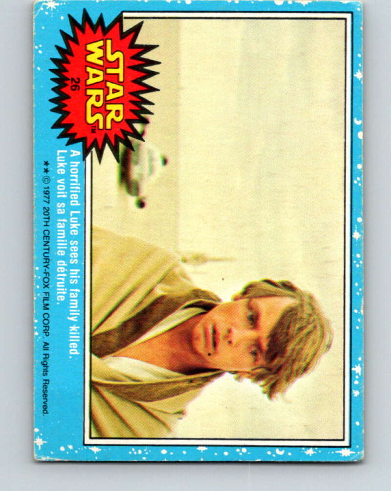 1977 OPC Star Wars #26 A horrified Luke sees his family killed   V33668