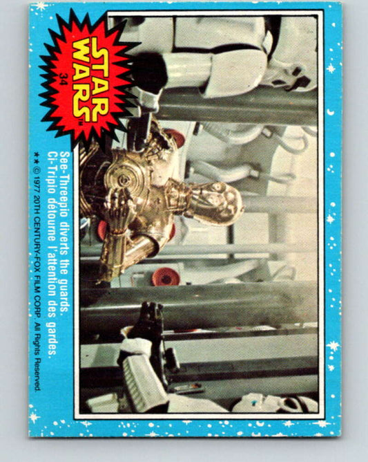 1977 OPC Star Wars #34 See-Threepio diverts the guards   V33711