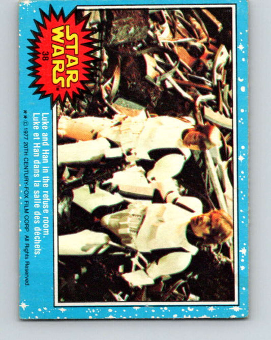 1977 OPC Star Wars #38 Luke and Han in the refuse room   V33736