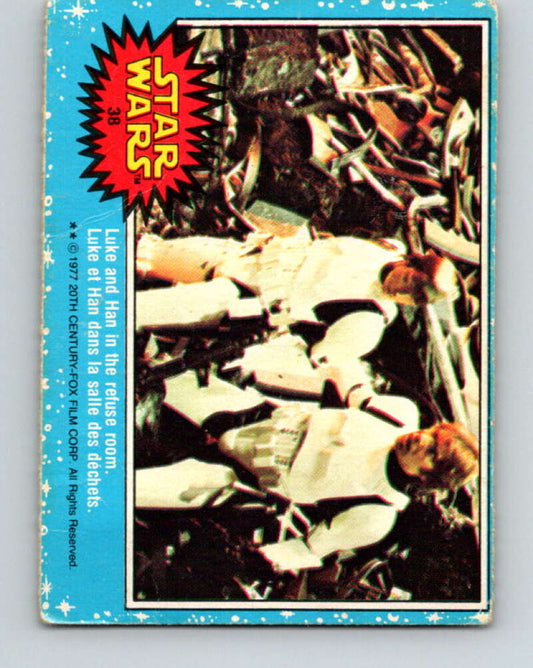 1977 OPC Star Wars #38 Luke and Han in the refuse room   V33738