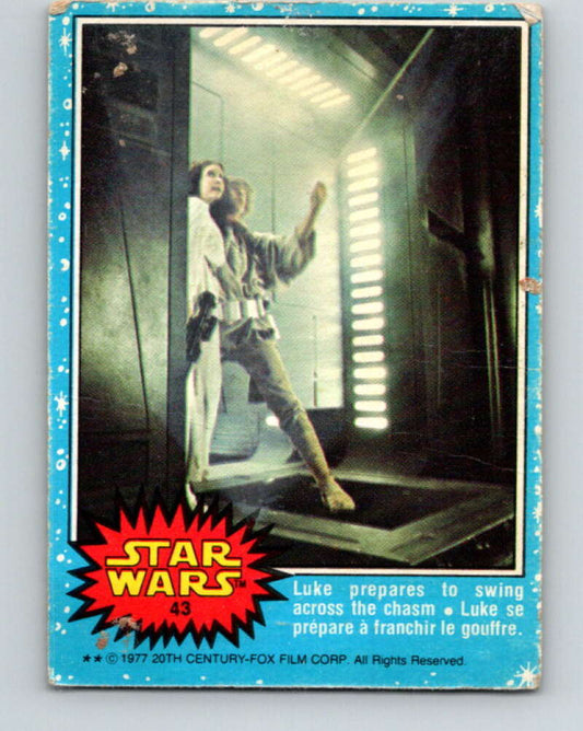 1977 OPC Star Wars #43 Luke prepares to swing across the chasm   V33765